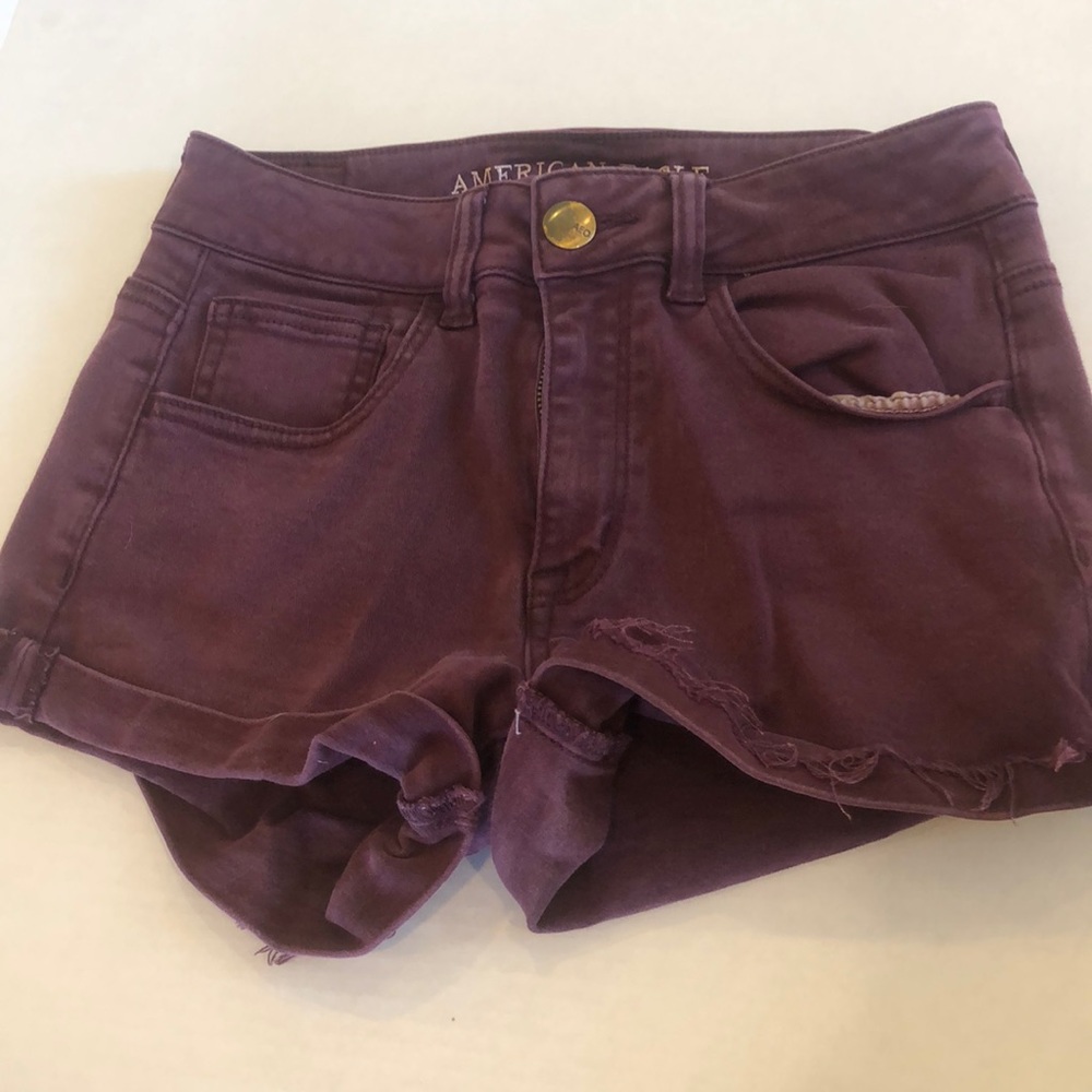 Burgundy American Eagle High Rise Short Shorts